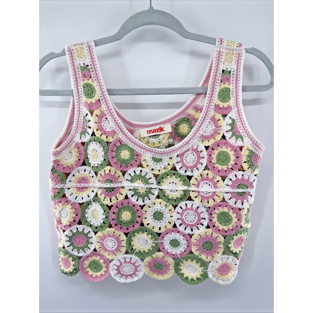 Mazik Granny Square Crochet Cropped Sweater Sleeveless Top Boho Festival
